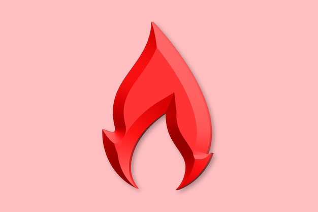 Fire flame illustration in 3D. Red fire symbol in 3D render.