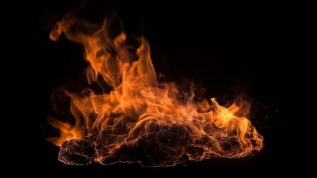 Fire flames on black background Abstract blaze fire flame texture backgroundgenerative ai