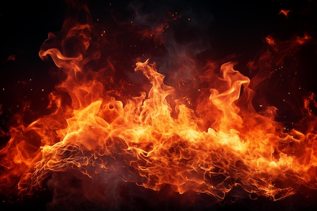 Fire flames on black background Blaze fire flame background and textured