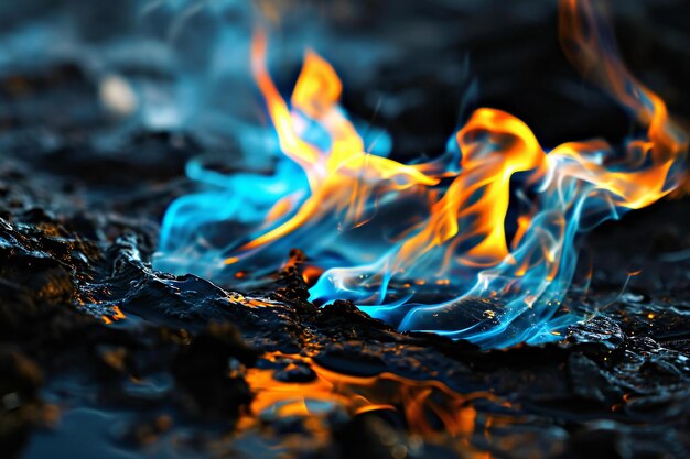 Fire flames on black background Closeup of fire flames Abstract fire flames background