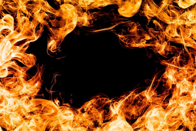 fire flames on black background frame border