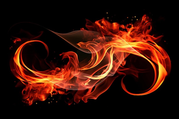 Fire flames on black background generative ai