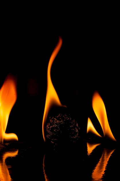 Fire flames on black background