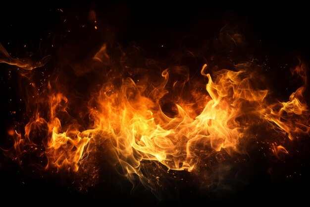 Fire and flames on a black background