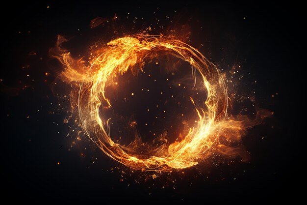 Огненный круг пламени изолирован на черном фоне
