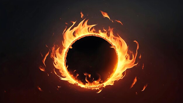 Fire flames in circle shape on black background Ai Generated