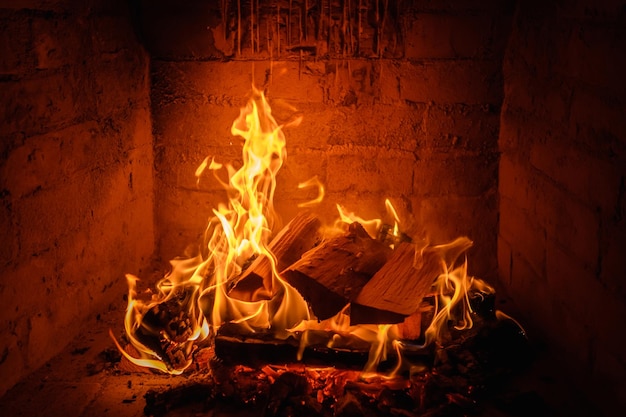 Fire flames in fireplace background