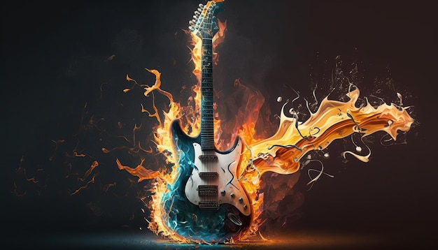 Fire and flames guitar Generative AI