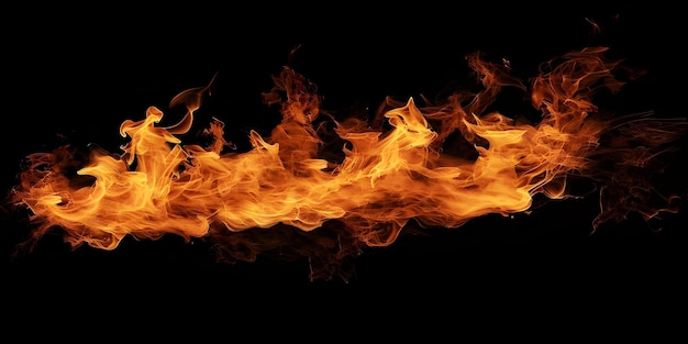 Пламя огня изолировано на черном фоне Абстрактное пламя огня на черном фон Аи генерируется