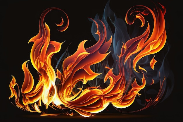 Fire flames isolated on black background movement of fire flames abstract background