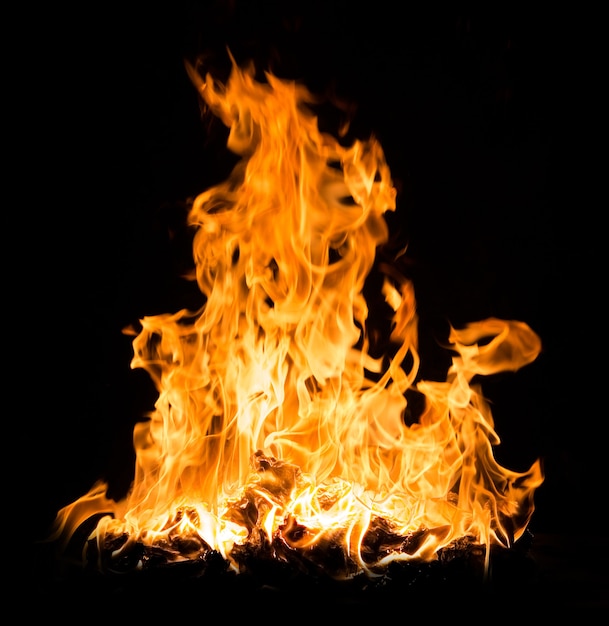 Fire flames isolated on a black background