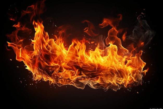 Fire flames isolated on black background