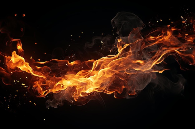 Fire flames isolated on black background