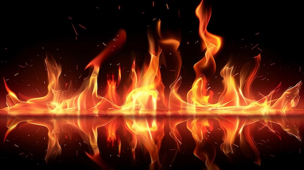 Photo fire flames isolated on black background