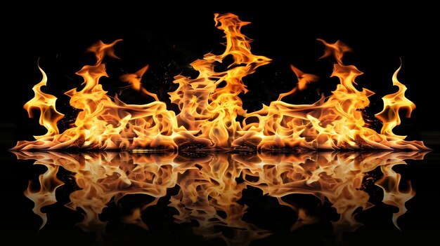 Photo fire flames isolated on black background