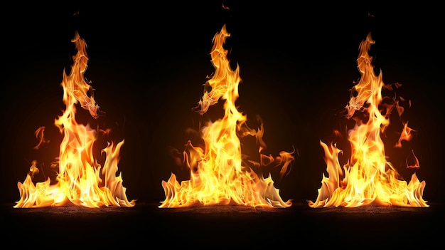 Photo fire flames isolated on black background