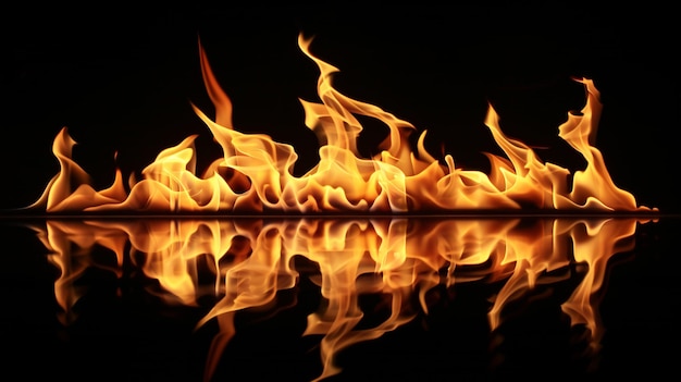 Photo fire flames isolated on black background