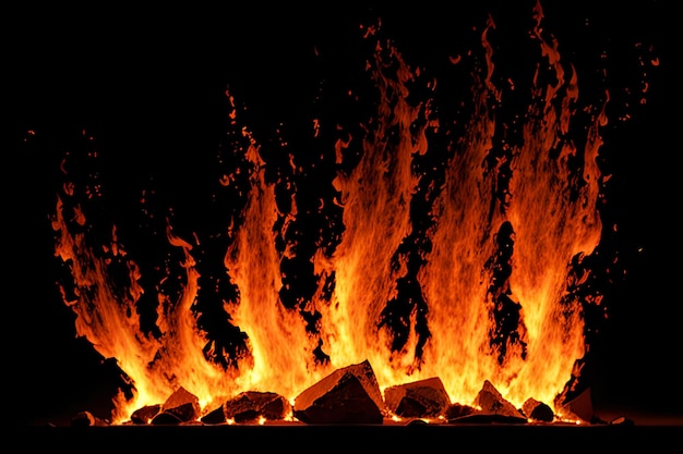 Fire flames isolated on a black background