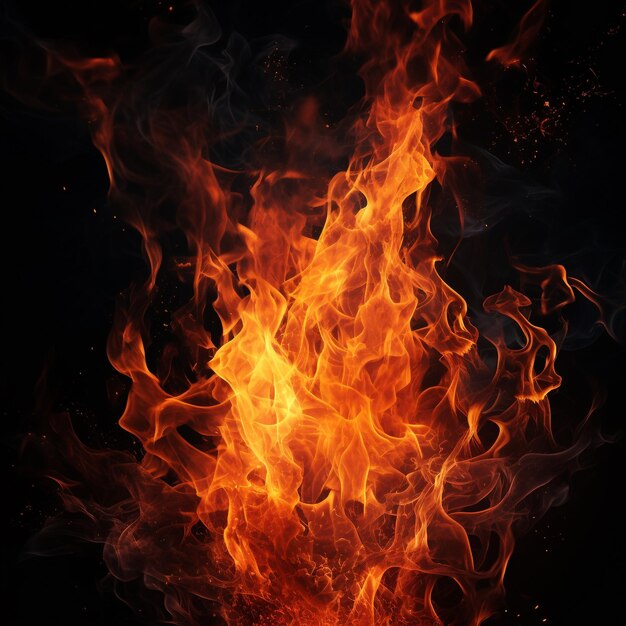 Фото Огненные пламя изолированы на черном фоне