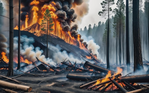 Пожар в лесу катастрофа разрушение сжигание и ущерб