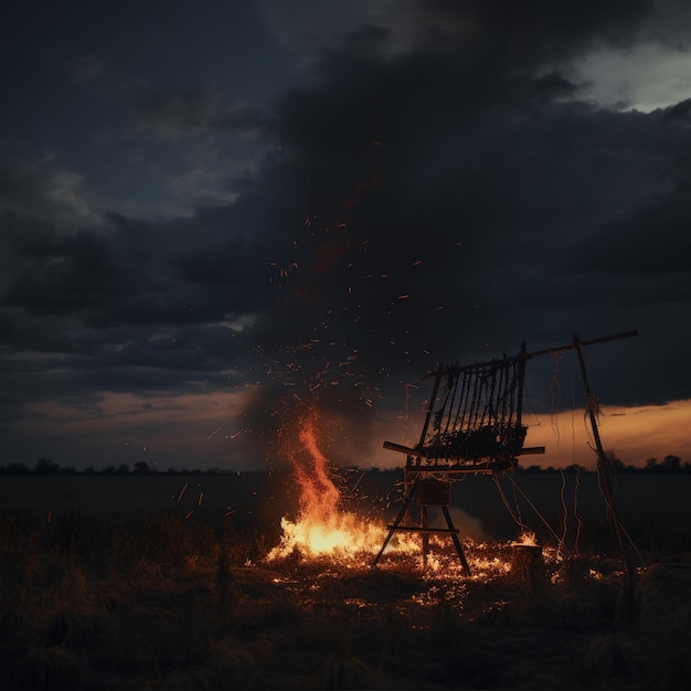 A fire in forest with dark background