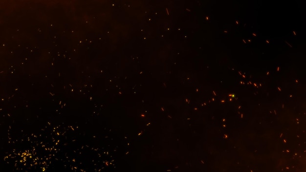 Fire glowing particles on black background