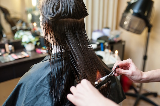 Fire hair treatment in the beauty salon.