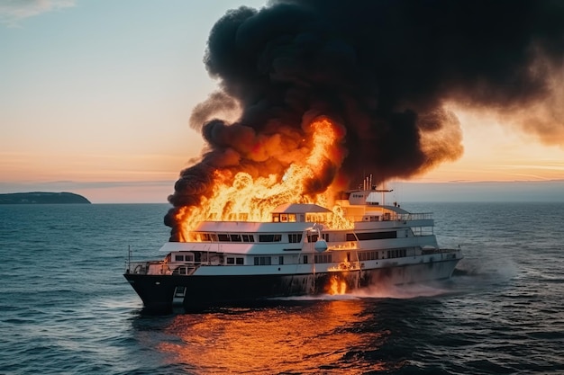 Fire has broken out on a luxury yacht causing significant damage and posing a potential threat to the safety of passengers and crew Generative AI