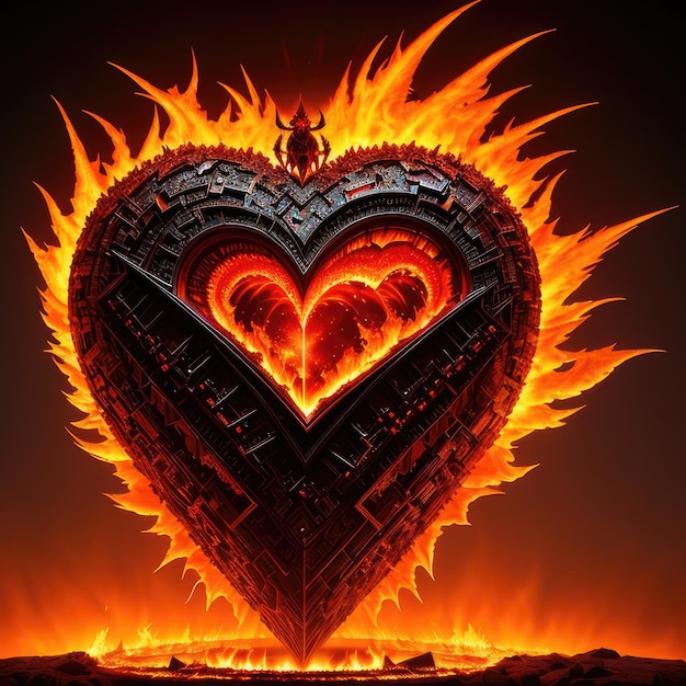 A fire heart with the word love on it