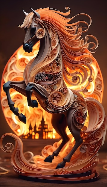 Photo fire horse quilling art