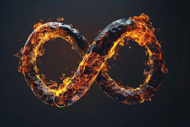 Fire ice infinity sign isolated on black background 3D illustration 3D render