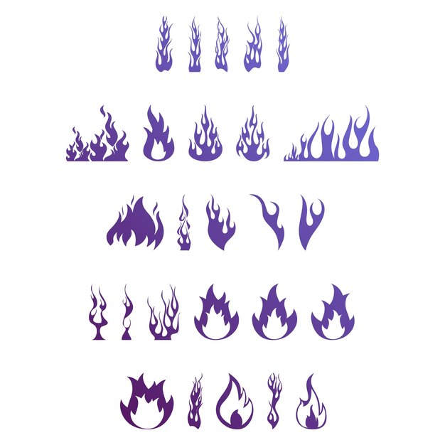 Photo fire icons items gradient effect photo jpg vector set