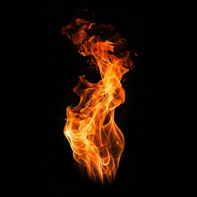 A fire is burning in a black background