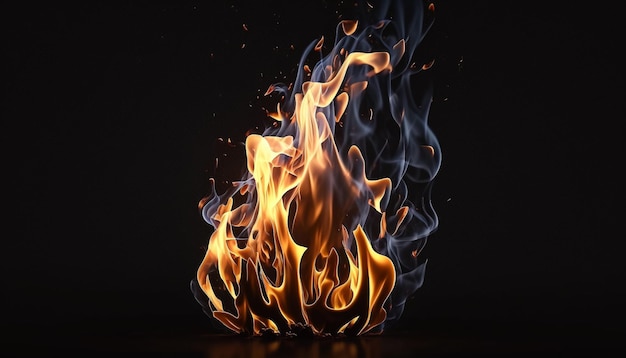 A fire is burning on a black background.