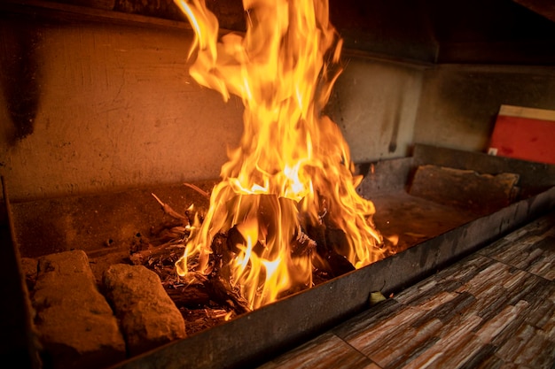 a fire in a kebab making place