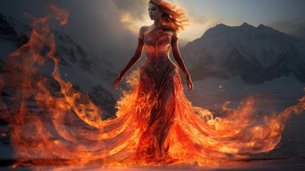 Fire Lady in a frozen mountain