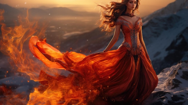 Fire Lady in a frozen mountain