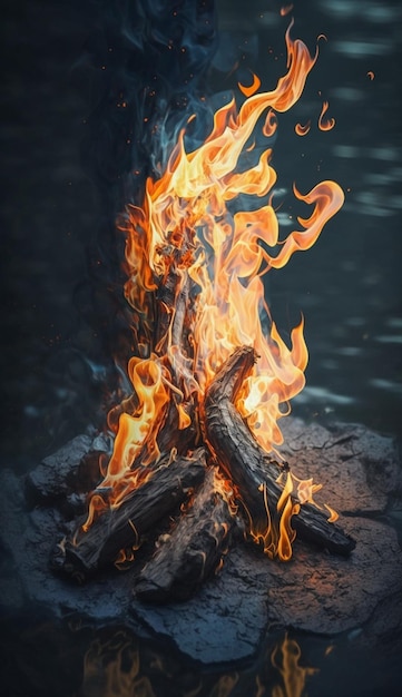 fire in the lake. Mobile wallpaper, fire in the fireplace