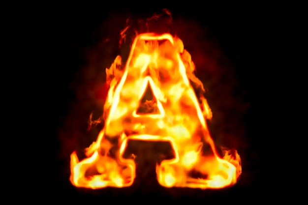 Photo fire letter a of burning flame light 3d rendering