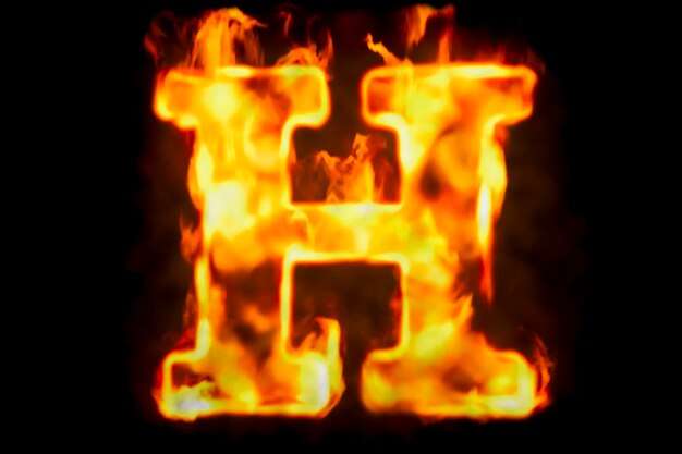 Фото Огненная буква h горящего пламени свет 3d рендеринг