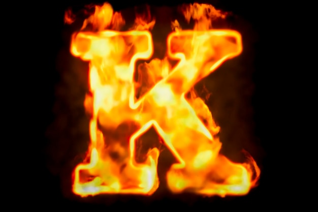 Photo fire letter k of burning flame light 3d rendering