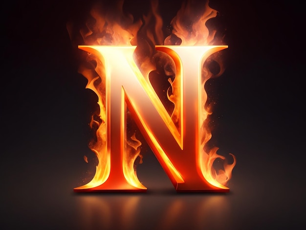 Photo fire letter n fiery font bright flamy font symbol