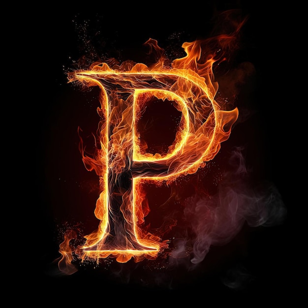 fire letter p black image of the in the style of realistic fantasy arrk