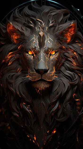 Фото Огненный лев для современного плаката или татуировки
