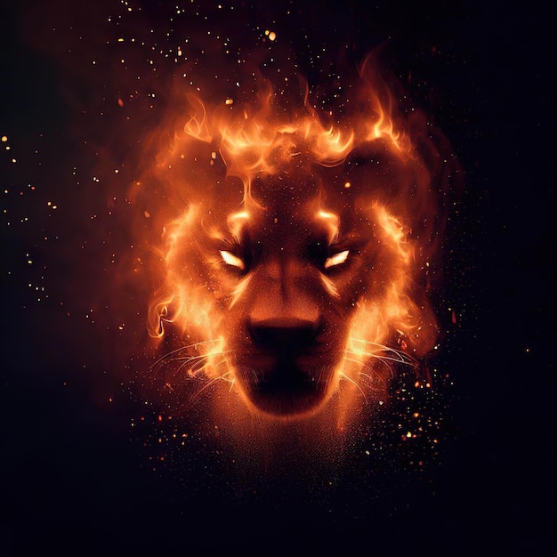 Photo a fire lion with flames on it