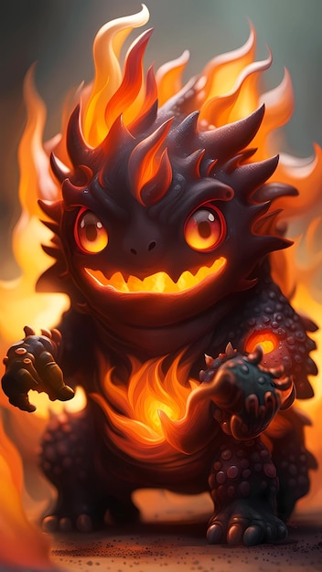 Fire monster cartoon character illustration