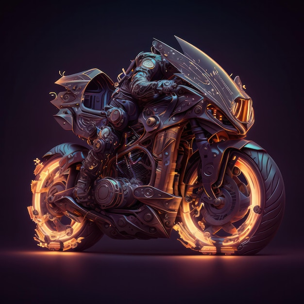 Fire motorbike in tech style