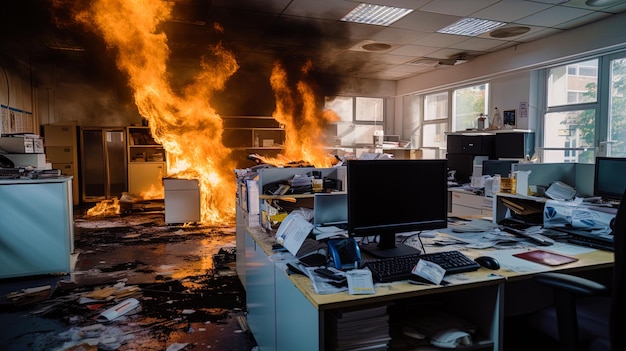 A fire in the office where the printer burns