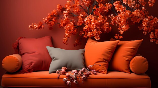 Fire orange or red walls with fall accessories