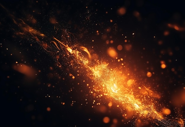 Photo fire particles on hot black background realistic image ultra hd high design very detailed